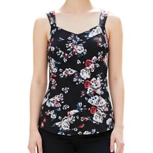 WHITE HOUSE BLACK‎ MARKET Black Floral Print Slanted Seamed Fabric Front EUC S